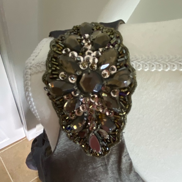 R&M Richards Satin Beaded One Shoulder Ruched Party Wedding Guest Event Dress-14 - Picture 8 of 16